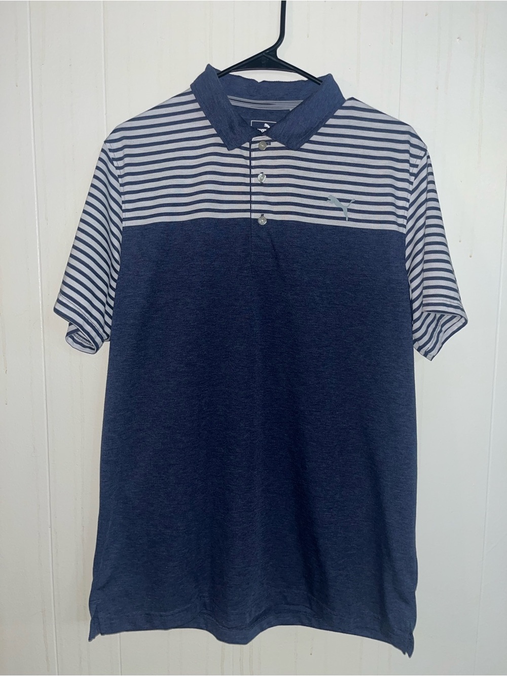Puma Men’s Navy and White Striped Polo